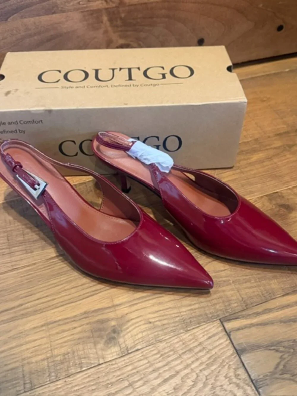 Burgundy Patent Slingback Kitten Heels Pumps Women’s 8.5 NWT